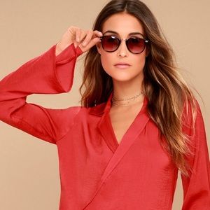 Lulu’s Down To Business Long Sleeve Wrap Top